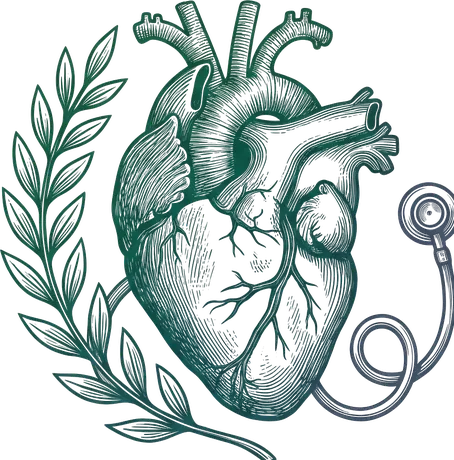MedEd World emblem: engraved heart, laurel and stethoscope